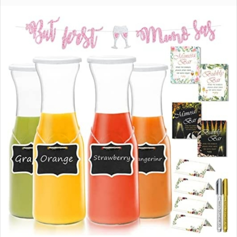 Colorful Mimosa Bar Carafe Set with Labels